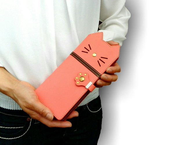 ガバッと開く小銭入れ＊猫さん 長財布＊ボックスタイプ 長財布 craft