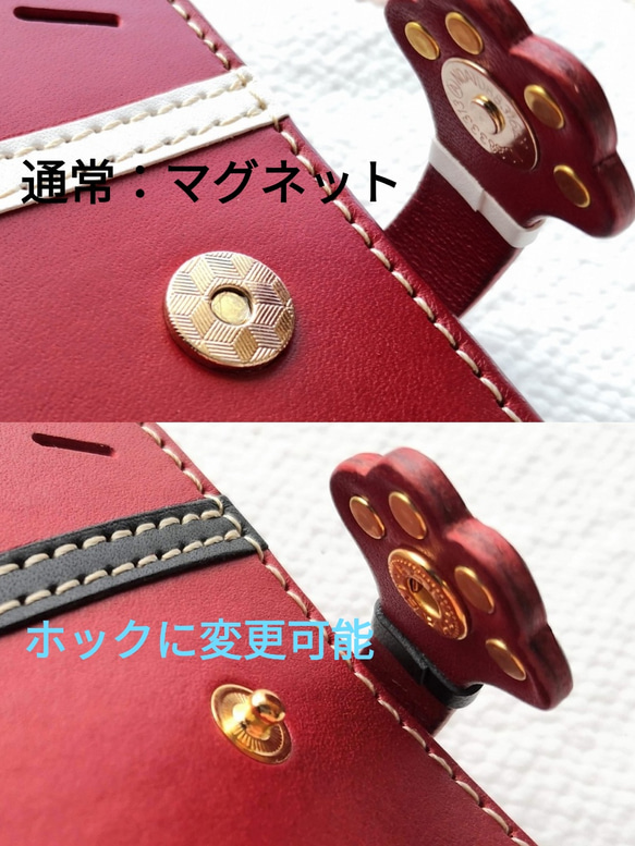 ＊leather sumyaho case＊手帳型 猫のレザースマホケース＊リボン付き＊グレー／全機種 4枚目の画像