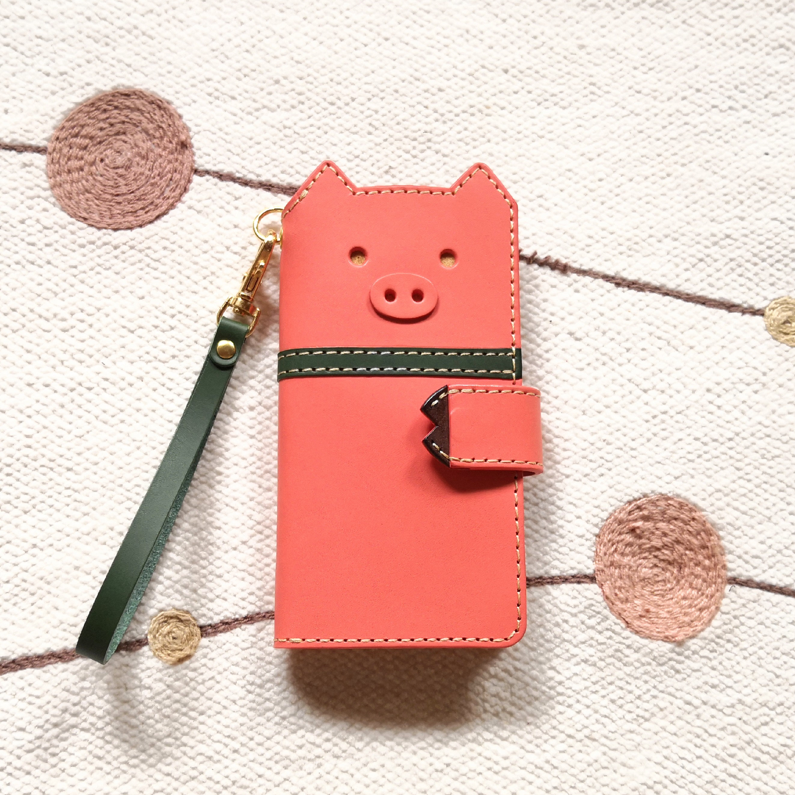 くるりんしっぽの豚さん 手帳型スマホケース＊ピンク＊全機種