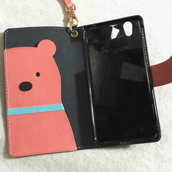 手帳型＊leather kumaho case＊熊さんスマホケース＊黒／全機種 1枚目の画像