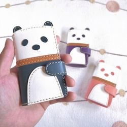 カラー子パンダの３折りレザーキーケース＊カードポケット付き 5枚目の画像