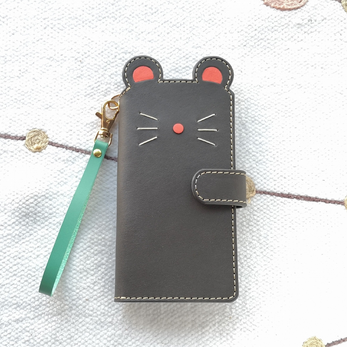 手帳型スマホケース＊マウス chumaho case＊グレー／全機種