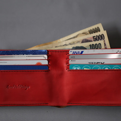 牛革　二つ折り財布（カード１６枚収納）赤・焦茶 1枚目の画像