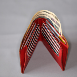 牛革　二つ折り財布（カード１６枚収納）赤・焦茶 3枚目の画像