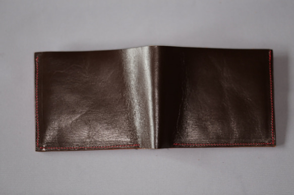 牛革　二つ折り財布（カード１６枚収納）赤・焦茶 5枚目の画像