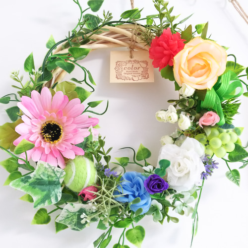 送料無料！豪華！！カラフル花リース アートフラワー color 通販