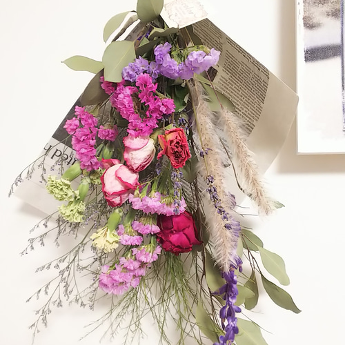 春のドライフラワースワッグ(大) 送料無料 ドライフラワー color