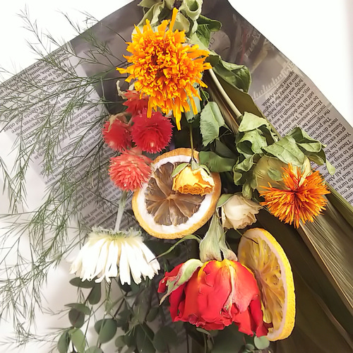 売切価格 アメージングドライフラワー セット 感謝価格】ドライフラワースワッグセットyellow×orange