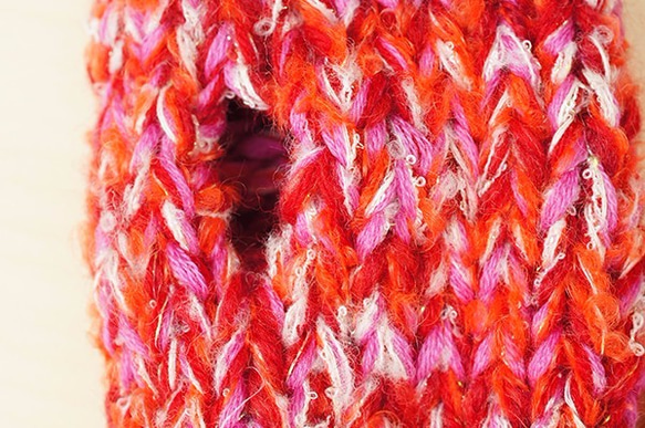 手紡ぎ糸のハンドウォーマー　-とっておきのリボン-　アームウォーマー　ミトン 5枚目の画像