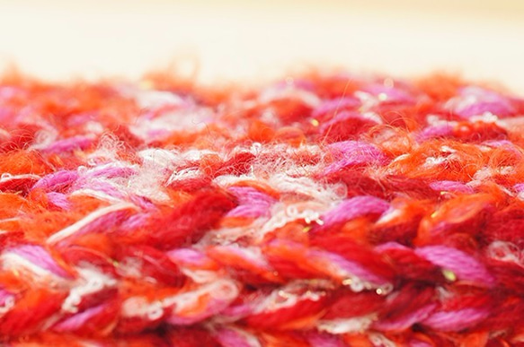 手紡ぎ糸のハンドウォーマー　-とっておきのリボン-　アームウォーマー　ミトン 6枚目の画像