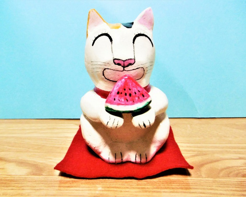 ハンドメイド★羊毛フェルト　夏　スイカ　猫　ネコ ハンドメイド☆羊毛フェルト 猫 夏 スイカ ネコ ハンドメイド☆羊毛