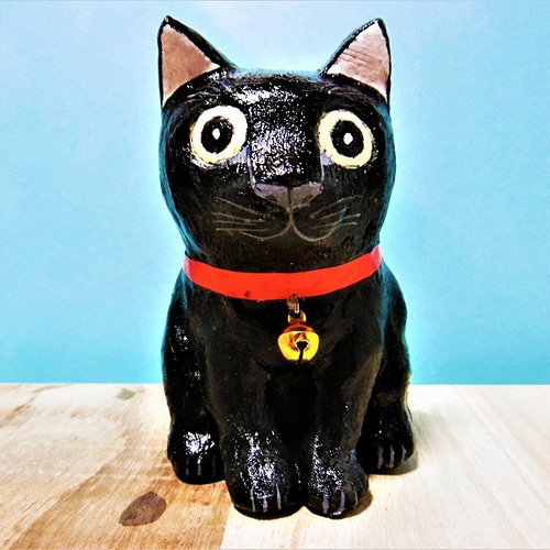 黒猫（中）置物＃36（紙粘土と新聞紙） その他置物 工房TAKA