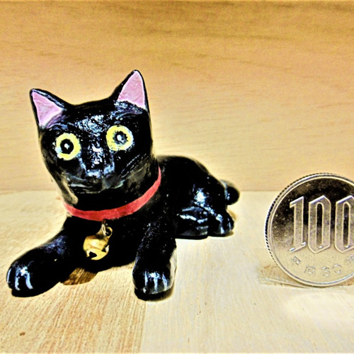 猫の置物 黒の猫（小）置物＃66（紙粘土と新聞紙） その他置物 工房TAKA