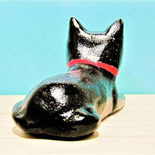 黒猫（中）置物＃68（紙粘土と新聞紙） その他置物 工房TAKA