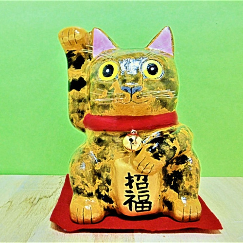 錆猫の招き猫（大）置物＃40（紙粘土と新聞紙） その他置物 工房TAKA