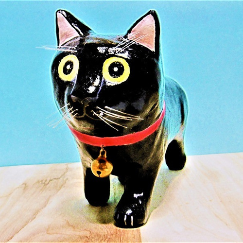 黒猫（大）置物＃86（紙粘土と新聞紙） その他置物 工房TAKA 通販