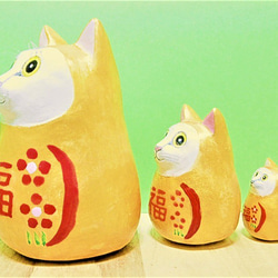 3つの猫のだるま（ゴールド）（大）と（中）と（小）置物16 4枚目の画像