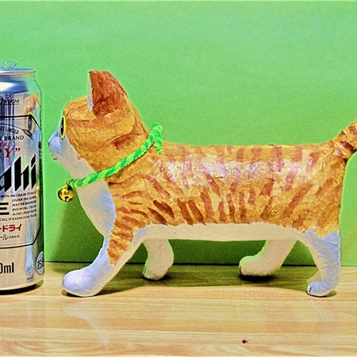 赤キジ猫（巨大）置物＃8（ペーパータオルと新聞紙） その他置物