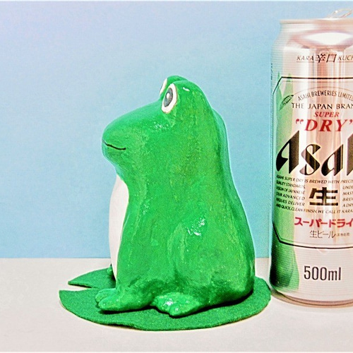 カエル（深緑）（大）置物＃21（紙粘土と新聞紙） その他置物 工房TAKA