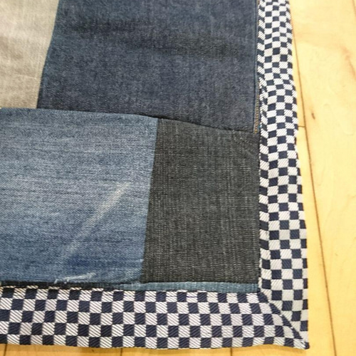 デニムリメイクパッチワークマット 炭治郎柄畳縁 Lサイズ リバーシブル