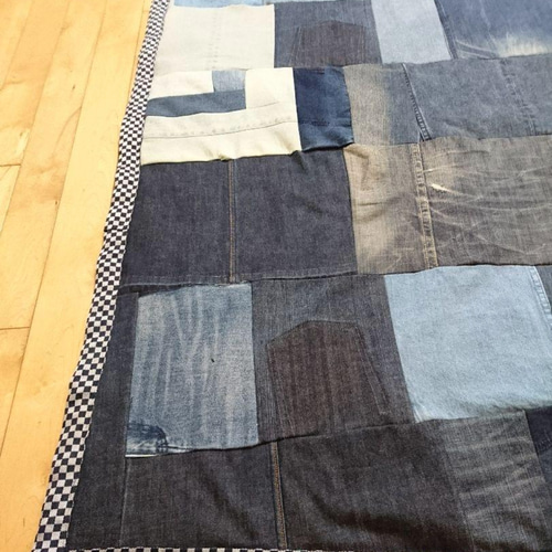 デニムリメイクブランケットマルチカバーラグオルテガ柄1点もの 一点