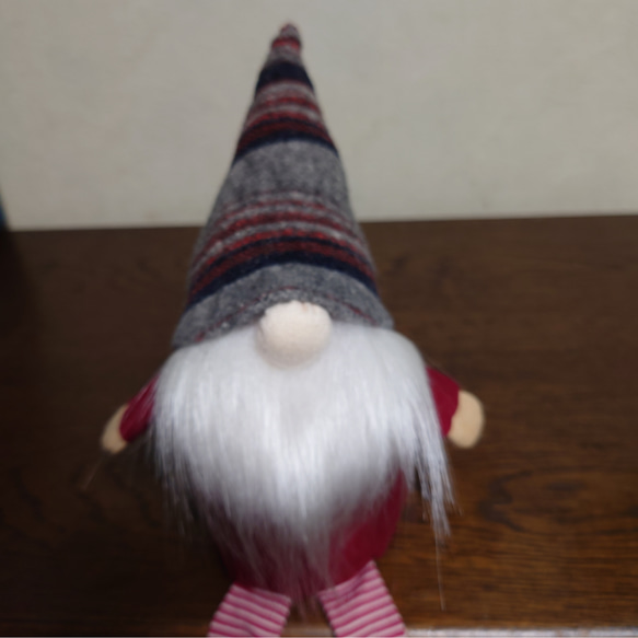 NO.12 赤デニムリメイク サンタクロースの人形　赤デニム&グレー裏起毛ボーダー 6枚目の画像