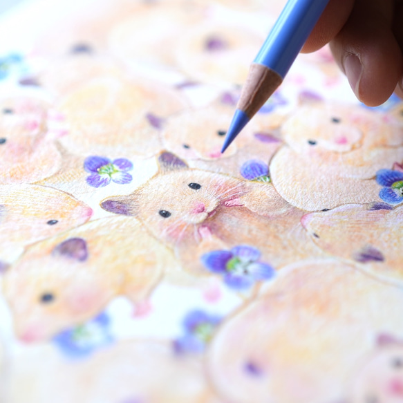 アートブック＆ポストカード《どんなきみも》｜30匹のキンクマハムスターのおもちと30輪のオオイヌノフグリの花 11枚目の画像