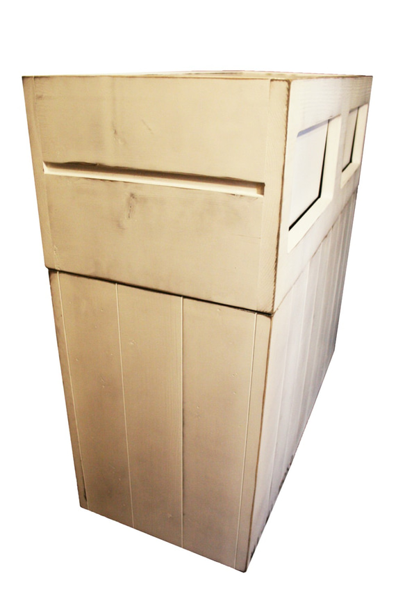 高級木製ダストボックス 白[MI-MI-MOKO] ２分別蓋つきゴミ箱 45リットル シャビー アンティーク可愛い 4枚目の画像
