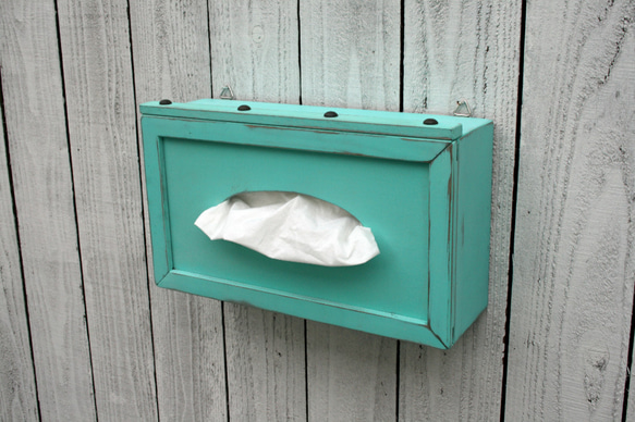 壁掛けティッシュボックス Wall tissue box Mint green MI-MI-MOKO 1枚目の画像