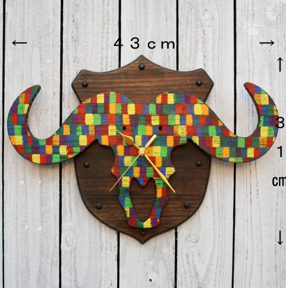 牛骨格掛け時計 Hunting trophy clock Buffalo【Colorful pop】 5枚目の画像