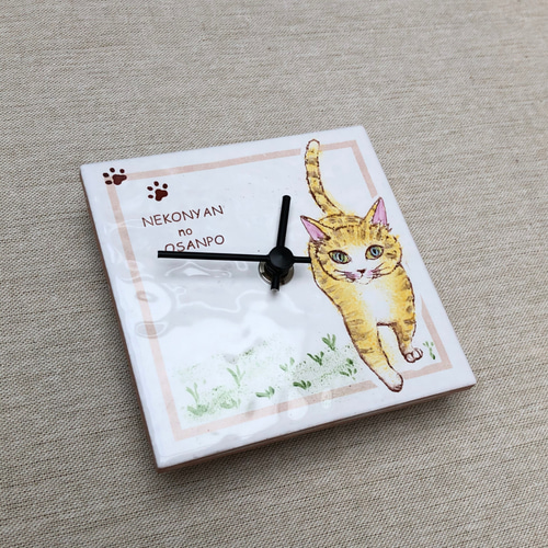 猫のタイル時計（お散歩ねこにゃん） 掛け時計・置き時計 nekoten 通販