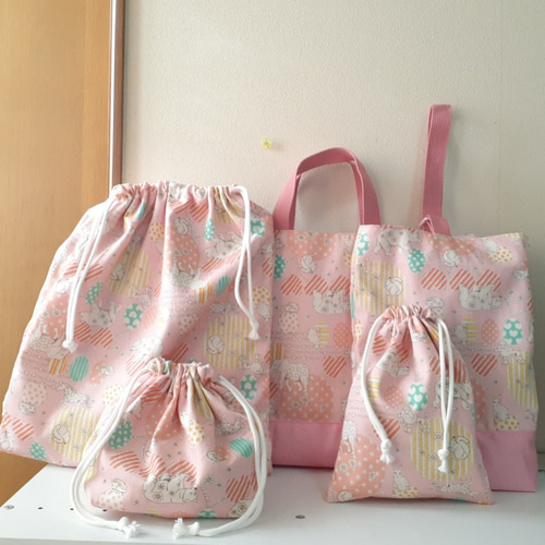 入園入学5点セット 夢うさぎとユニコーン ピンク 入園入学 基本の5点セット＊夢うさぎユニコーンピンク レッスン