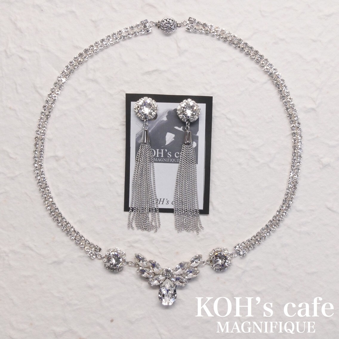 スワロフスキーとチェーンタッセルの花嫁すぎるブライダルネックレス&ピアス セット