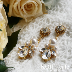 Pureté perleクリスタルパールとスワロフスキーの花嫁すぎるブライダルイヤリング ゴールドタイプ 3枚目の画像