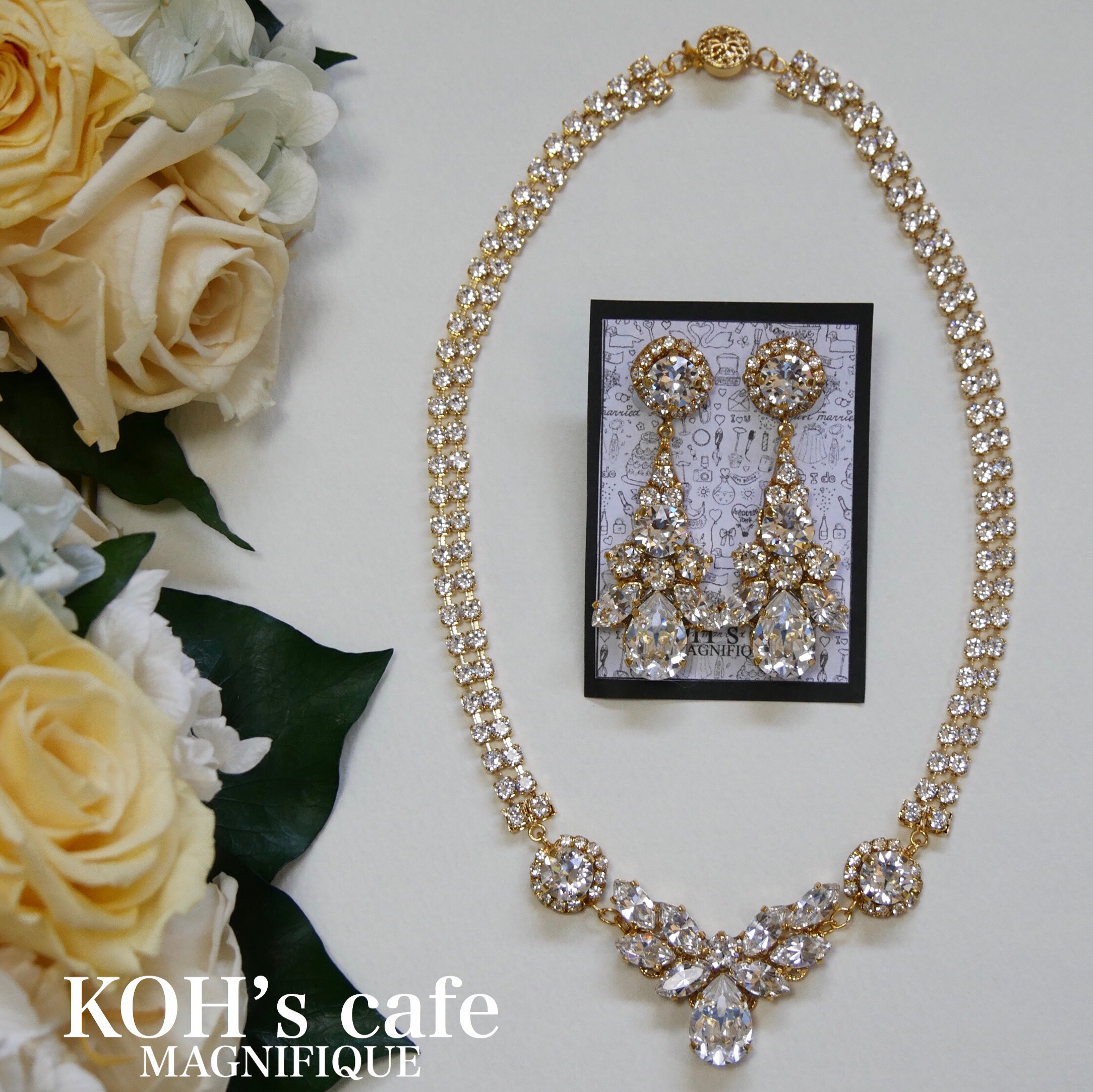 オールスワロフスキーの花嫁すぎるブライダルアクセサリーセット ゴールドカラー