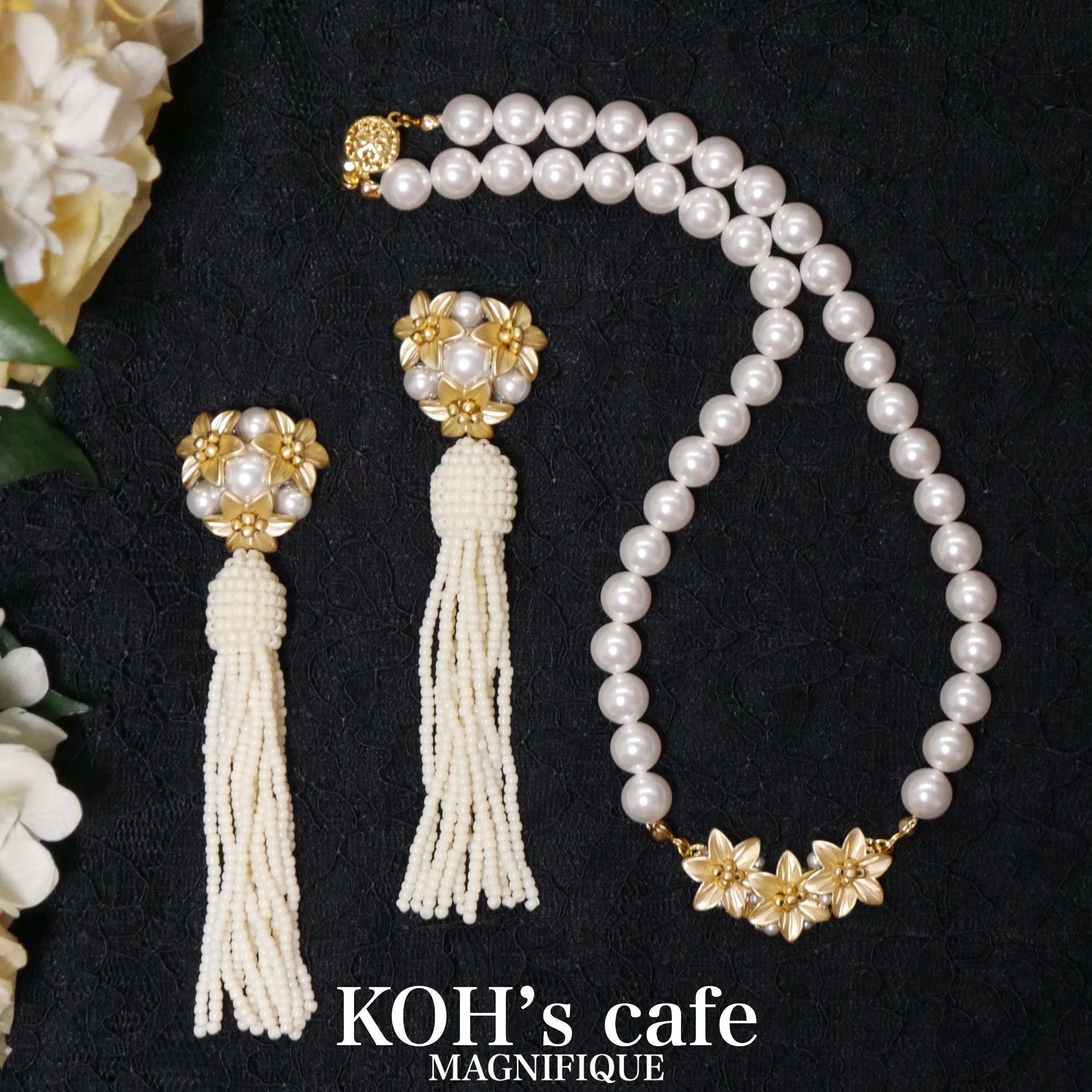 bouquet & Fleurd'or ゴールドフラワーとビーズタッセル の花嫁すぎるブライダルアクセサリーセット