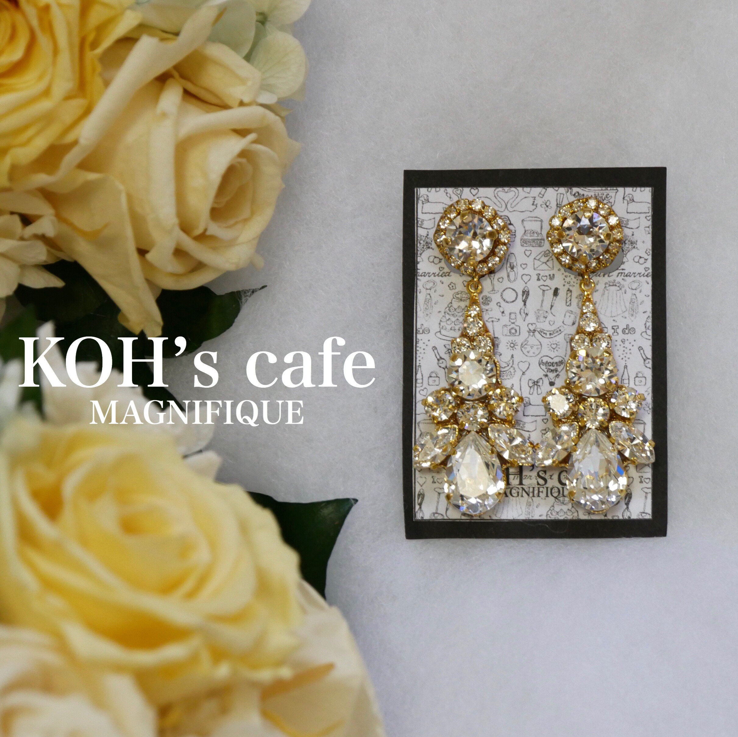 Pureté diamant オールビジュー スワロフスキーの花嫁すぎるブライダルピアス ゴールドタイプ