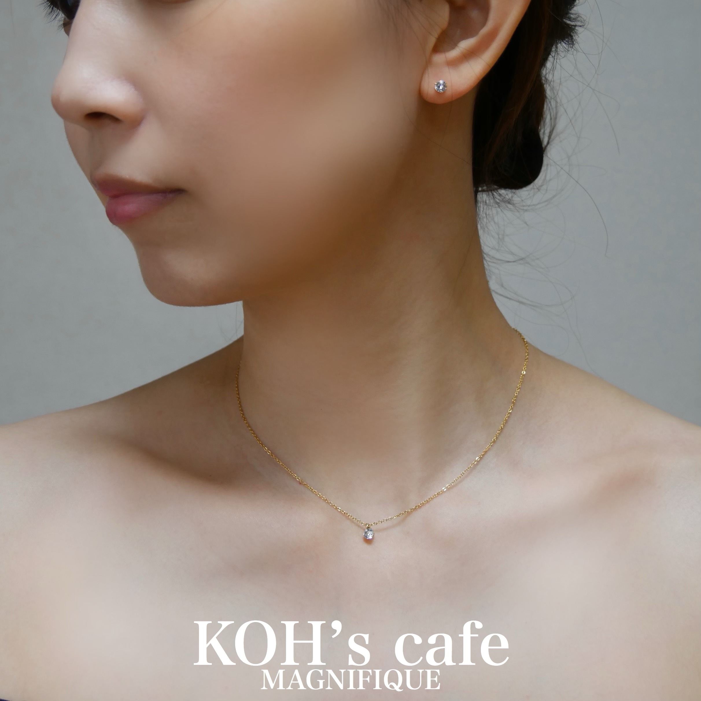 一粒スワロフスキーのネックレス&ピアス セット ゴールド
