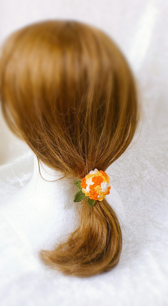 紫陽花のヘアーゴム（オレンジ） 4枚目の画像