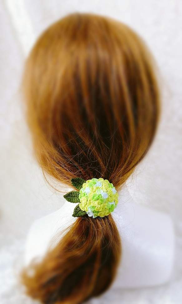 紫陽花のヘアーゴム（ライトグリーン） 4枚目の画像