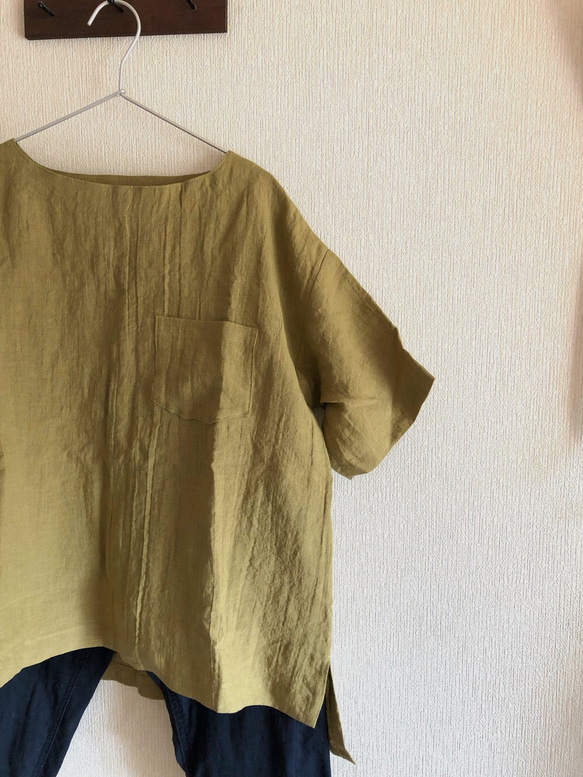 ベルギーリネンのTシャツ風ゆったりブラウス 1枚目の画像