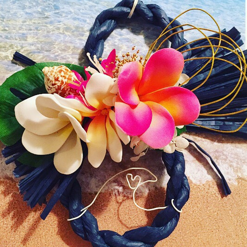 ハートウェーブしめ縄 ハワイ ハワイ好き フラダンス プルメリア 波