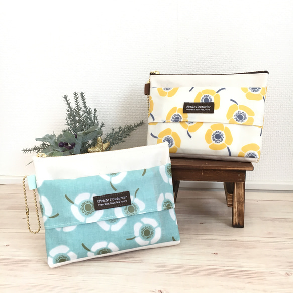 アネモネ柄ティッシュケース付き万能ポーチ☆北欧☆ビニコ仕立て 