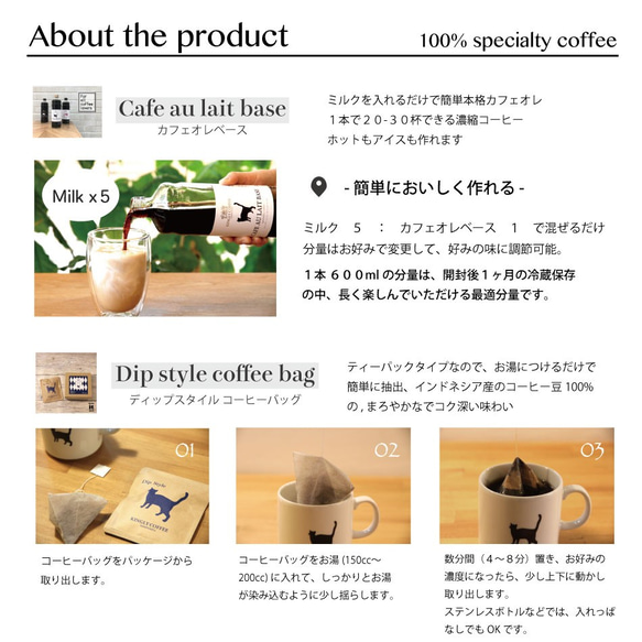 ネコ印ギフトセット 【M】【カフェオレベース無糖2本・コーヒーバッグ１０個】 2枚目の画像