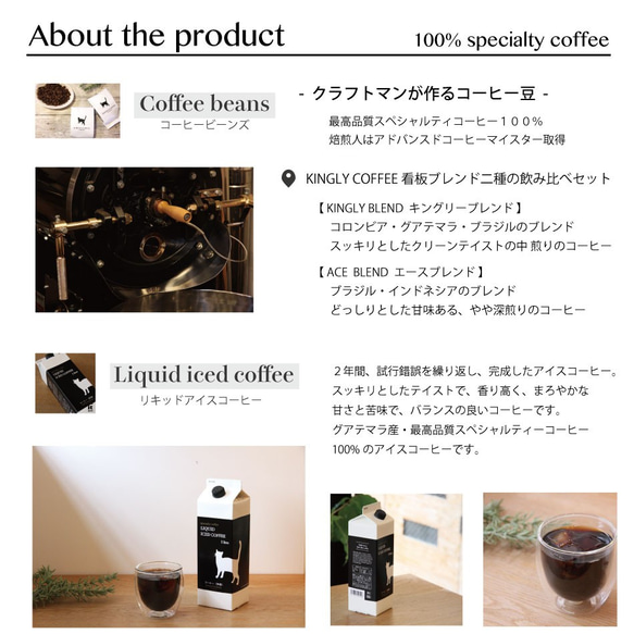 ネコ印ギフトセット【S】【リキッドアイスコーヒー1本・コーヒー豆２種100gx2】 2枚目の画像