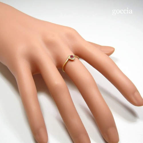 ルビーのハートデザイン、K18ゴールドリング 指輪・リング