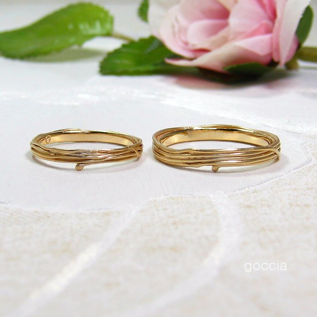 つる植物のデザイン、結婚指輪（ゴールド製）/ 蔓（5-7） 指輪 