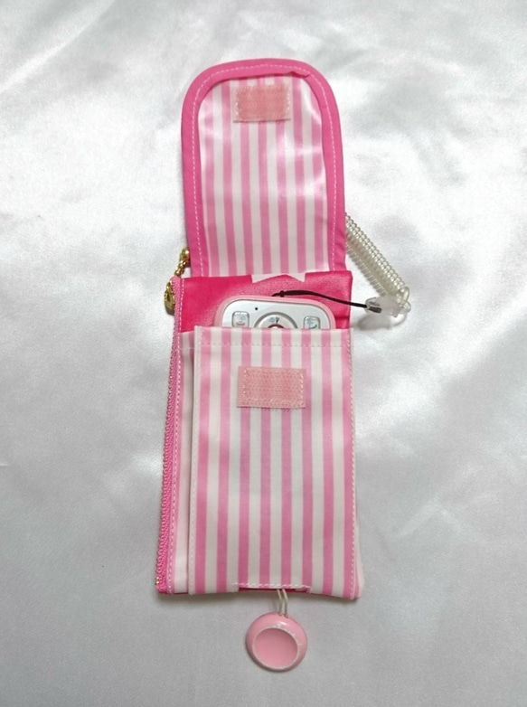 キッズ携帯＆リールキーケース☆通学の必需品♡マカロンピンク 2枚目の画像