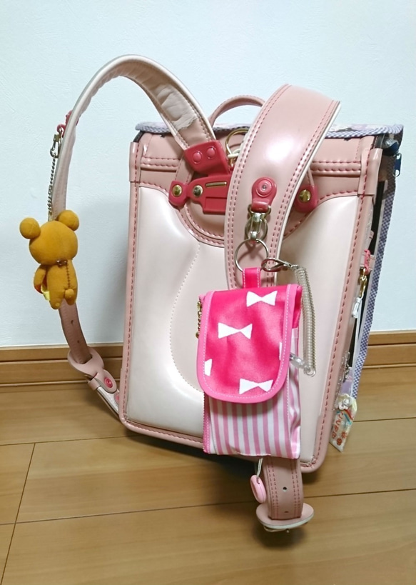 キッズ携帯＆リールキーケース☆通学の必需品♡マカロンピンク 3枚目の画像