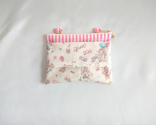 ユニコーン◆ ラミネート　移動ポケット　ハンドメイド　マチあり フタなし便利♪ファスナー付ラミネートの移動ポケット☆newユニコーン